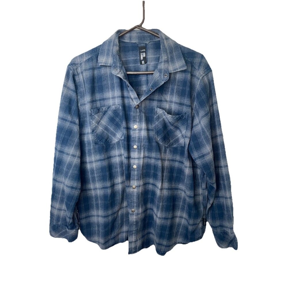 LAPG LA Police Gear Flannel Shirt L/XL Unisex Blue Long Sleeve Shirt Snaps I